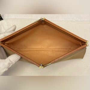 Lancel Authentic Vintage Elegant Tan Canvas Clutch w/ Leather Trim and Interior
